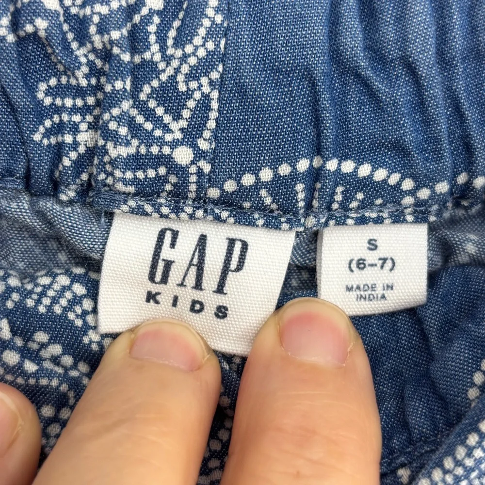 Gap Kids Girls Small Pull-On Wide Leg Pants Chambray Blue White Floral Paper Bag